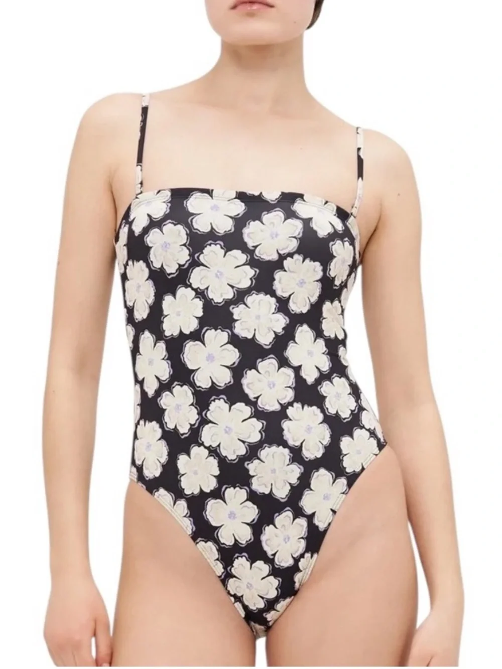 Billabong Kids Black Strapless One-Piece with White Floral Print
